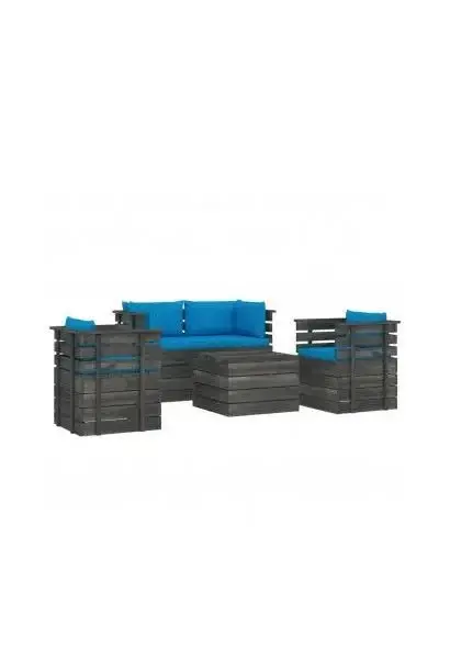 VIDAXL 3061819 Juego de muebles de jardín de mesa y sofás de palets de pino con cojines azul de vidaXL