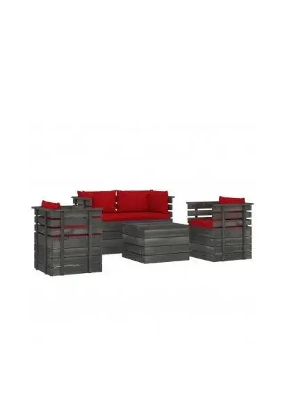 VIDAXL 3061821 Juego de muebles de jardín de mesa y sofás de palets de pino con cojines Rojos de vidaXL