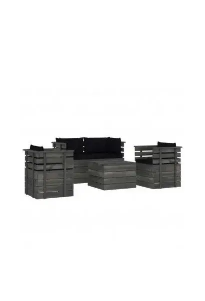 VIDAXL 3061822 Conjunto de muebles para jardín de palets de pino gris con cojines Negros de vidaXL