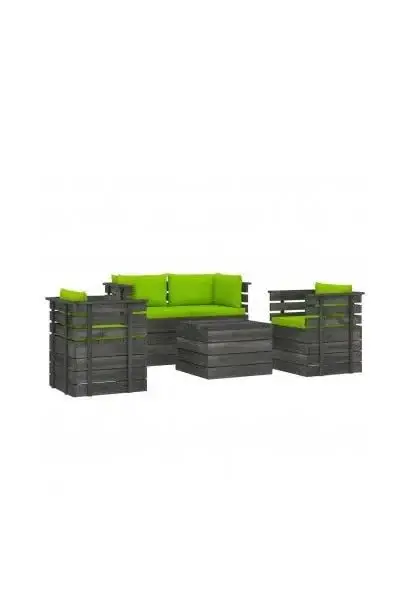 VIDAXL 3061826 Juego de muebles de jardín fabricados en palets de pino gris con cojines color verde de vidaXL