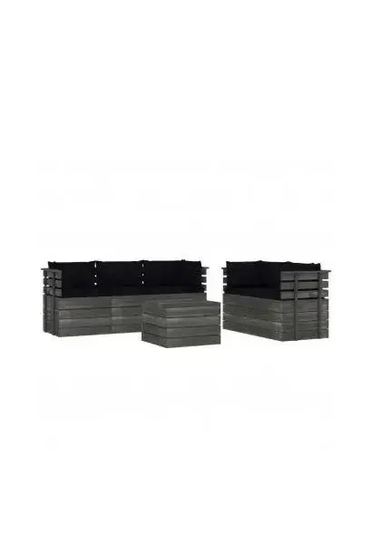 VIDAXL 3061894 Conjunto de sofás con cojines y mesa para jardín madera con acabado negro de vidaXL