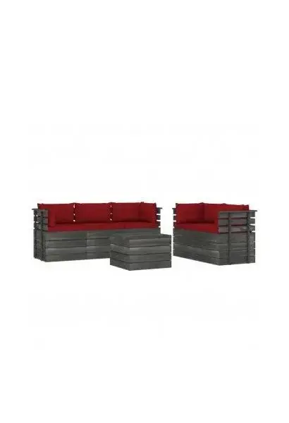 VIDAXL 3061896 Conjunto de sofás con cojines y mesa para jardín de madera con acabado rojo de vidaXL