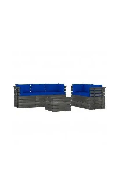 VIDAXL 3061897 Conjunto de sofás con cojines y mesa para jardín madera con acabado azul de vidaXL