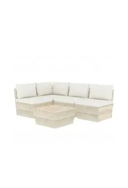 VIDAXL 3063482 Conjunto de muebles con cojines color blanco crema madera de abeto impregnada de vidaXL