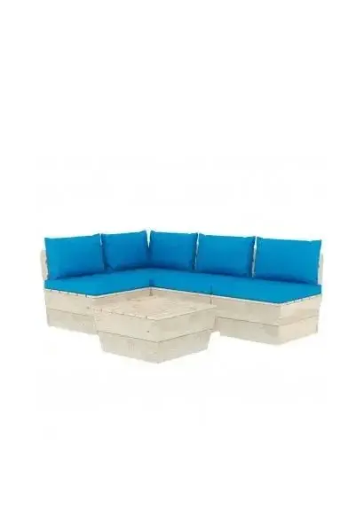 VIDAXL 3063484 Juego de muebles de jardín de palets con 5 piezas de madera de abeto con cojines azul claro de vidaXL