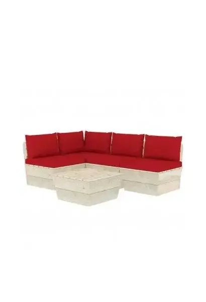 VIDAXL 3063486 Muebles de jardín de palets con 5 piezas de madera de abeto y cojines color rojo de vidaXL
