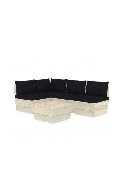 VIDAXL 3063487 Muebles de jardín de palets con 5 piezas de madera de abeto y cojines color negro de vidaXL