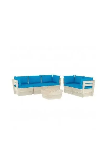 VIDAXL 3063520 Set de 6 muebles de jardín fabricados en madera de abeto Beige claro con cojines color turquesa de vidaXL