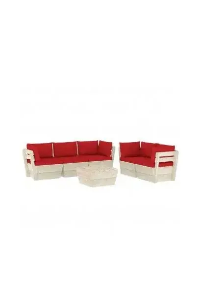 VIDAXL 3063522 Set de 6 muebles de jardín fabricados en madera de abeto Beige claro con cojines color rojo de vidaXL