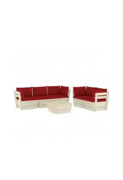 VIDAXL 3063525 Conjunto de sofás con mesa para jardín de palés en madera de abeto de 6 piezas y cojines en rojo vino de vidaXL