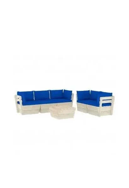VIDAXL 3063526 Conjunto de sofás con mesa para jardín de palés en madera de abeto de 6 piezas y cojines en azul de vidaXL
