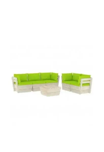 VIDAXL 3063527 Conjunto de sofás con mesa para jardín de palés en madera de abeto de 6 piezas y cojines en verde brillante de vidaXL