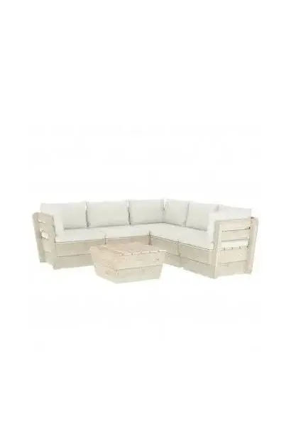 VIDAXL 3063530 Conjunto de sofás con mesa de jardín de 6 piezas en madera de abeto marrón y blanco crema de vidaXL