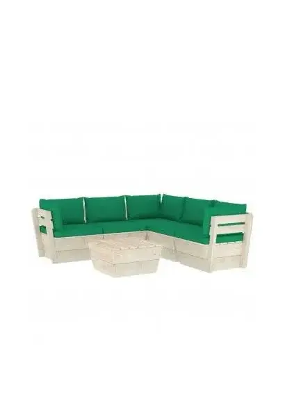 VIDAXL 3063533 Conjunto de muebles de exterior 6 piezas de madera de abeto con cojines color verde de vidaXL