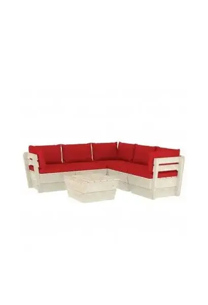 VIDAXL 3063534 Conjunto de sofás con mesita de palets para jardín de 6 piezas en madera de abeto y rojo de vidaXL
