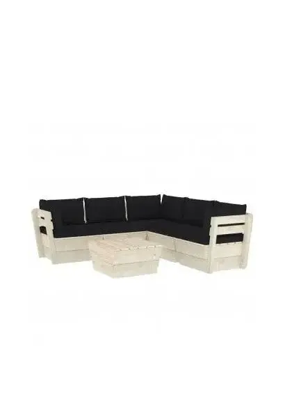 VIDAXL 3063535 Conjunto de muebles de jardín de 6 piezas de madera de abeto con cojines color negro de vidaXL
