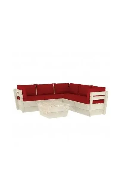 VIDAXL 3063537 Conjunto de muebles de jardín de 6 piezas de madera de abeto con cojines color rojo de vidaXL
