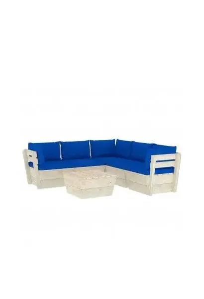 VIDAXL 3063538 Conjunto de muebles de jardín de 6 piezas de madera de abeto con cojines color azul de vidaXL