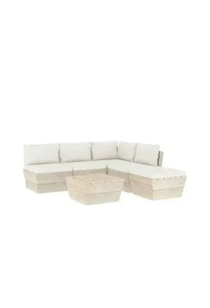 VIDAXL 3063542 Set de muebles para el jardín de 6 piezas fabricado en madera de abeto con cojines de color blanco crema de vidaXL