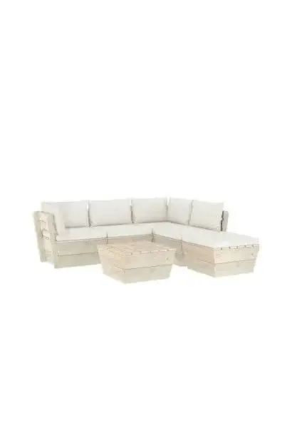 VIDAXL 3063554 Set de muebles para el jardín de 6 piezas fabricados de madera de abeto con cojines color blanco crema de vidaXL