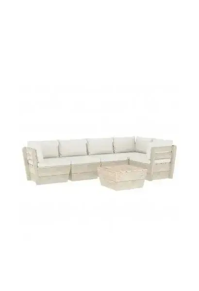 VIDAXL 3063566 Conjunto de sofás con mesa de jardín de 6 piezas en madera de abeto blanco crema y marrón de vidaXL