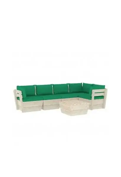 VIDAXL 3063569 Conjunto de muebles de exterior de 6 piezas de madera de abeto con cojines color verde de vidaXL