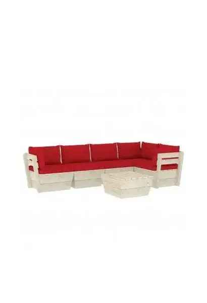 VIDAXL 3063570 Conjunto de sofás con mesita de palets para jardín de 6 piezas en abeto y rojo de vidaXL