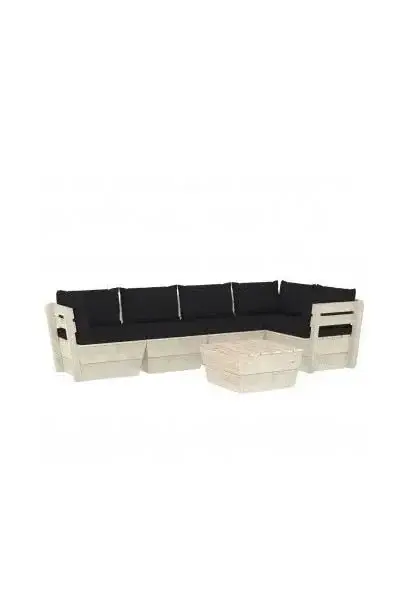 VIDAXL 3063571 Conjunto de muebles de jardín de 6 piezas de madera de abeto con cojines Negros de vidaXL