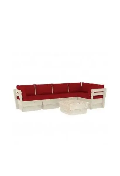 VIDAXL 3063573 Conjunto de muebles de jardín de 6 piezas de madera de abeto con cojines Rojos de vidaXL