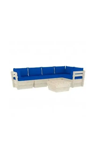 VIDAXL 3063574 conjunto de muebles de jardín 6 piezas de madera de abeto con cojines color azul