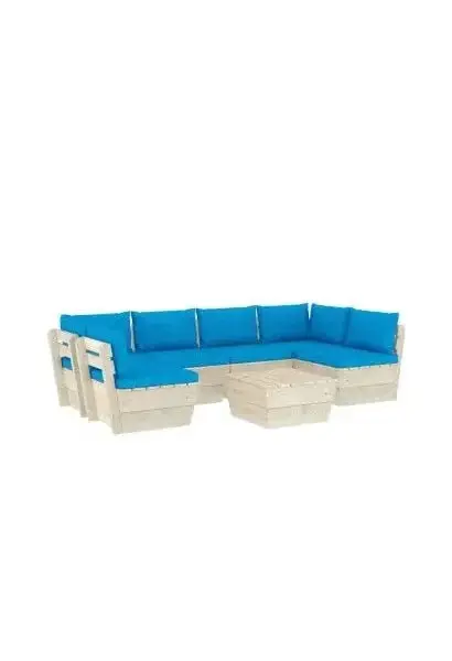 VIDAXL 3063592 Conjunto de muebles de exterior Beige claro y turquesa de madera maciza de abeto de 7 plazas de vidaXL