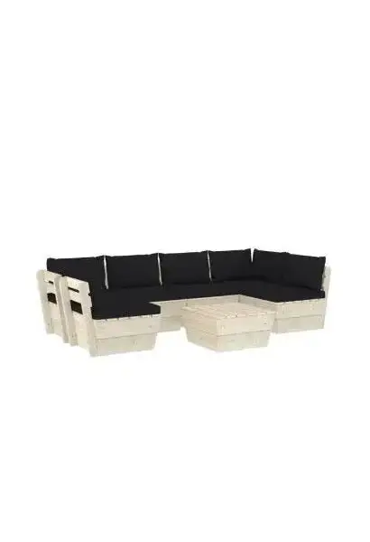 VIDAXL 3063595 Conjunto de muebles de exterior Beige claro y negro de madera maciza de abeto de 7 plazas de vidaXL