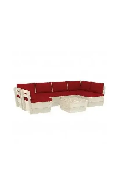 VIDAXL 3063597 Conjunto de sofás con cojines y mesa de jardín palés con acabado natural y rojo de vidaXL