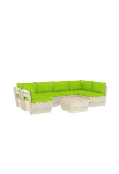 VIDAXL 3063599 Conjunto de muebles de exterior Beige claro y verde de madera maciza de abeto de 7 plazas de vidaXL