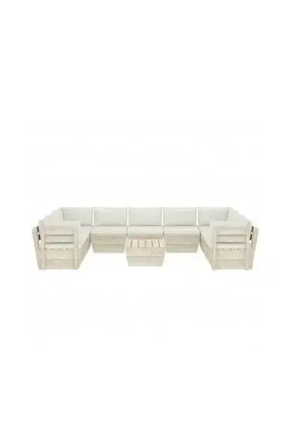 VIDAXL 3063626 Conjunto de muebles para jardines y terrazas fabricados en madera con 10 piezas en color blanco crema de vidaXL