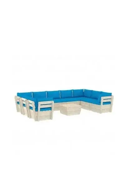 VIDAXL 3063628 Juego de muebles de 10 piezas para jardín de palets de madera y cojines azul claro de vidaXL