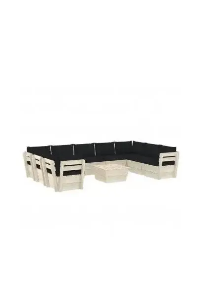 VIDAXL 3063631 Juego de muebles de 10 piezas para jardín de palets en madera y cojines Negros de vidaXL