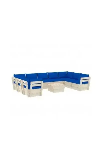 VIDAXL 3063634 Juego de muebles para jardín y terrazas fabricado de palets de abeto con cojines de color azul de vidaXL