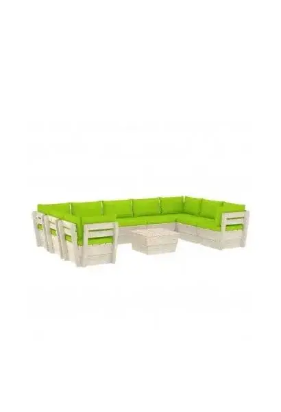 VIDAXL 3063635 Juego de muebles de 10 piezas para jardín de palets de madera y cojines en color verde de vidaXL