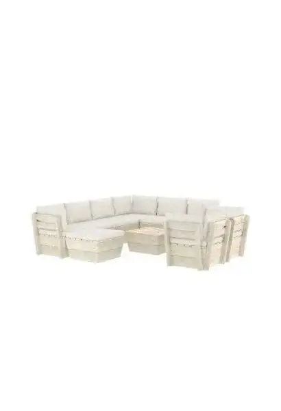 VIDAXL 3063674 Set de muebles para el jardín de 10 piezas fabricado de madera de abeto con cojines de color blanco crema de vidaXL