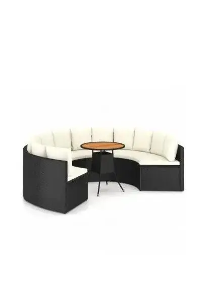 VIDAXL 3064888 Set de muebles de jardín de 7 piezas en forma circular de ratán negro con cojines Blancos de vidaXL