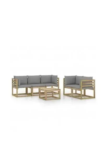 VIDAXL 3064975 Conjunto de jardín de 6 piezas de sofás y mesa de madera de pino con cojines gris de vidaXL