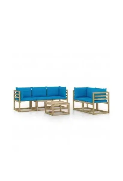 VIDAXL 3065065 Juego de muebles para exteriores hecho de madera de pino y tela azul claro 6 piezas de vidaXL
