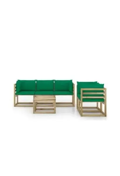 VIDAXL 3065095 Set de muebles de pino para exterior de 6 piezas con cojines color verde de vidaXL