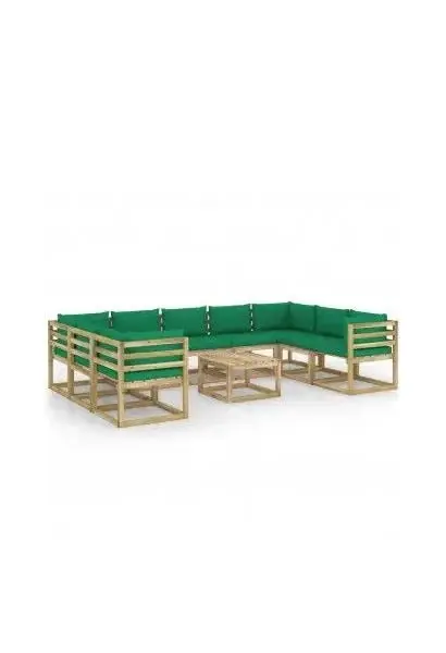 VIDAXL 3065104 Juego de muebles de exterior de madera de pino con cojines acolchados verde de vidaXL