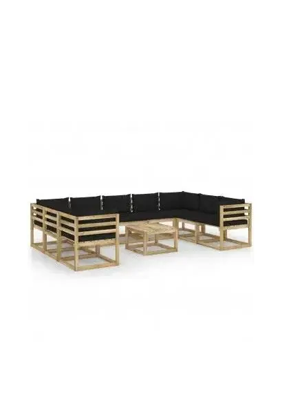 VIDAXL 3065164 Set de muebles fabricados en madera de pino para el jardín con cojines Negros de vidaXL