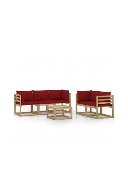 VIDAXL 3065215 Juego de muebles para exteriores hecho de madera de pino y tela de color rojo vino 6 piezas de vidaXL