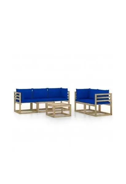 VIDAXL 3065245 Juego de muebles para exteriores hecho de madera de pino y tela de color azul 6 piezas de vidaXL