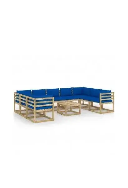 VIDAXL 3065254 Conjunto mobiliario para el jardín fabricado en madera de pino con cojines en color azul de vidaXL