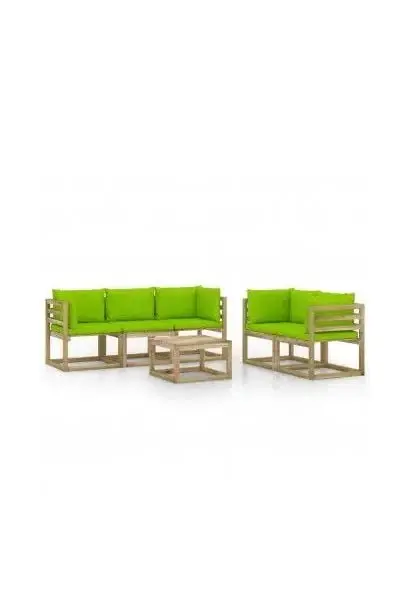 VIDAXL 3065275 Juego de muebles para exteriores hecho de madera de pino y tela de color verde brillante 6 piezas de vidaXL